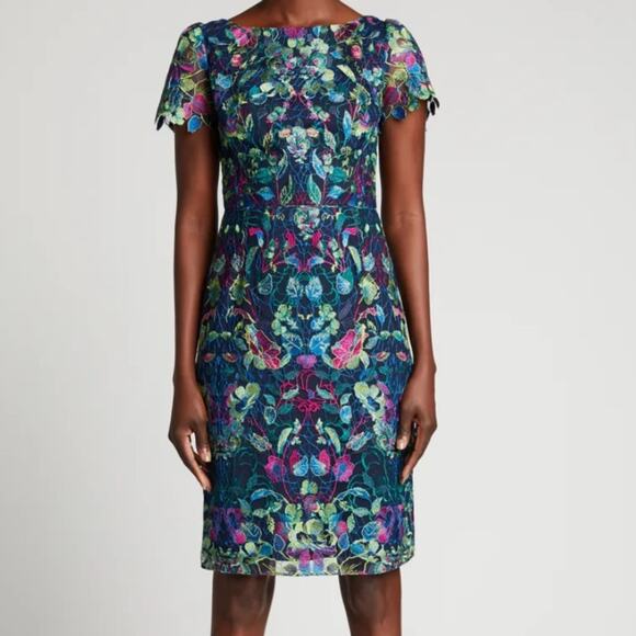 MARCHESA NOTTE $495 Multicolor Embroidered Guipure Lace Dress S - Picture 1 of 12